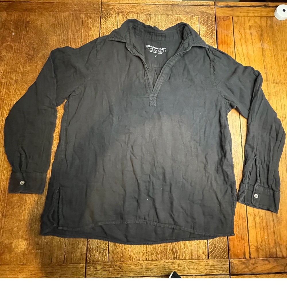 American Colors Alex Lehr men 100% organic cotton gauze black button up shirt M